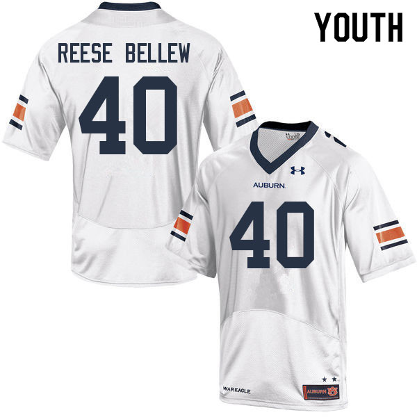 Auburn Tigers Youth John Reese Bellew #40 White Under Armour Stitched College 2022 NCAA Authentic Football Jersey KSS8574TB